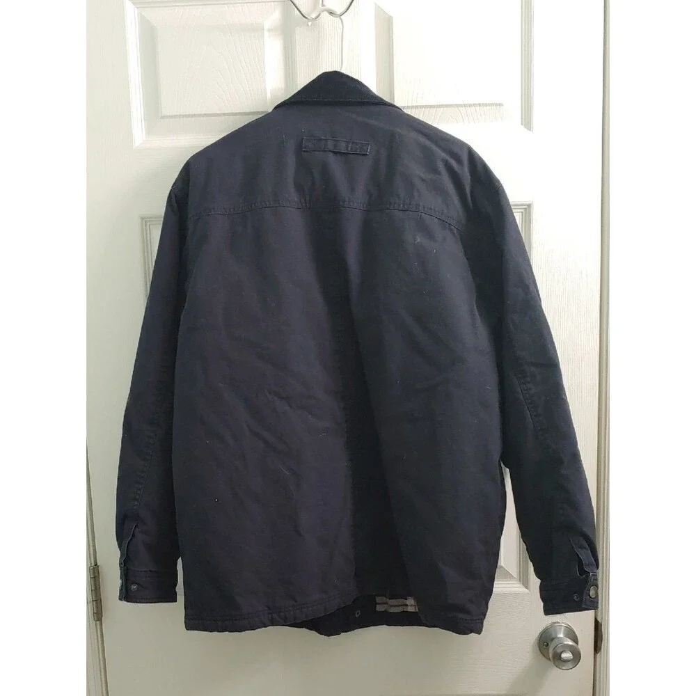 Vintage Navy Blue Barn Coat Flannel Lined Chore Jacket Corduroy Collar Unisex L